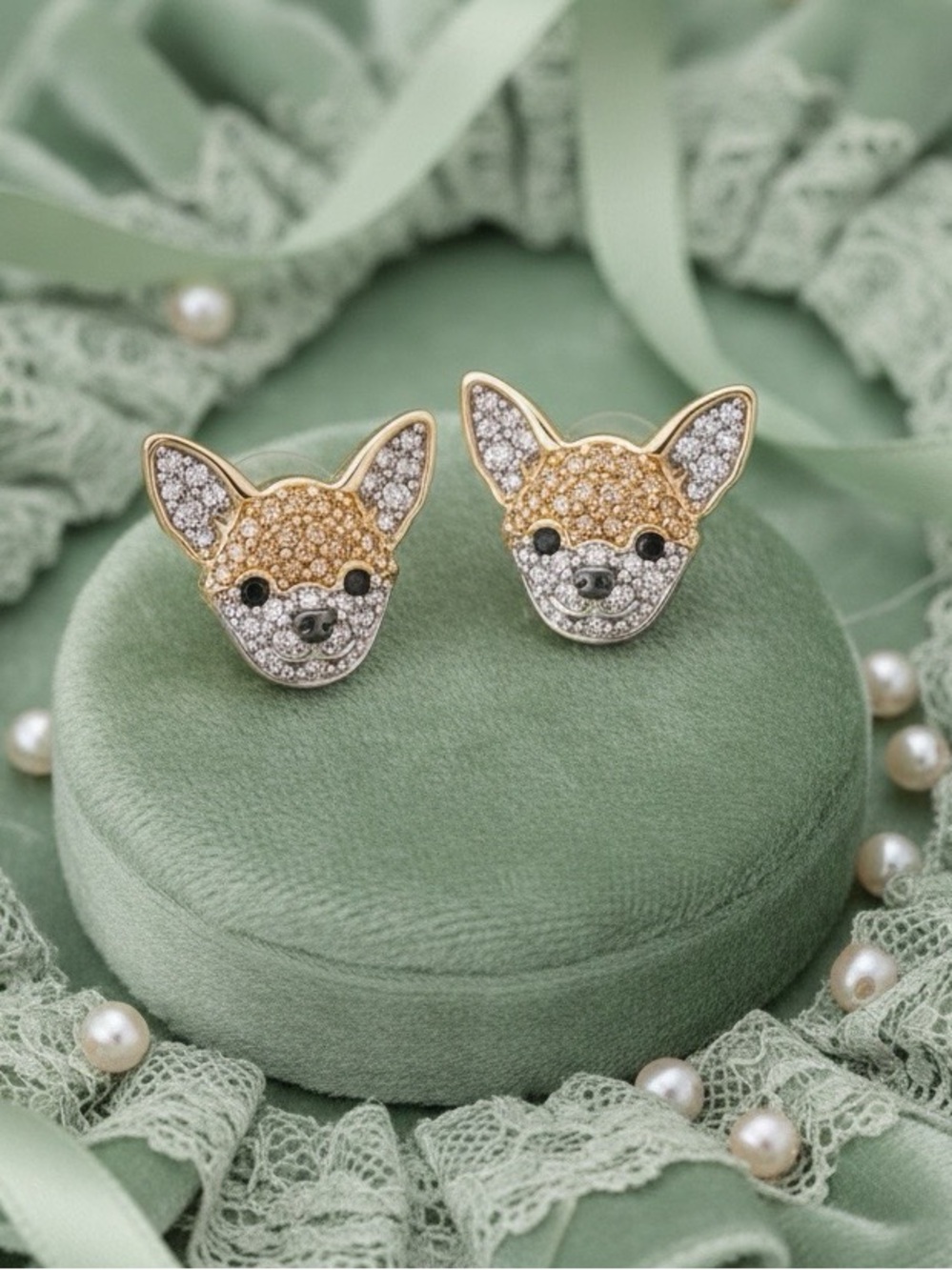 Iced Out Chihuahua Stud Earrings Dog Mom Glam Coquette Girly Dog Lover Chic